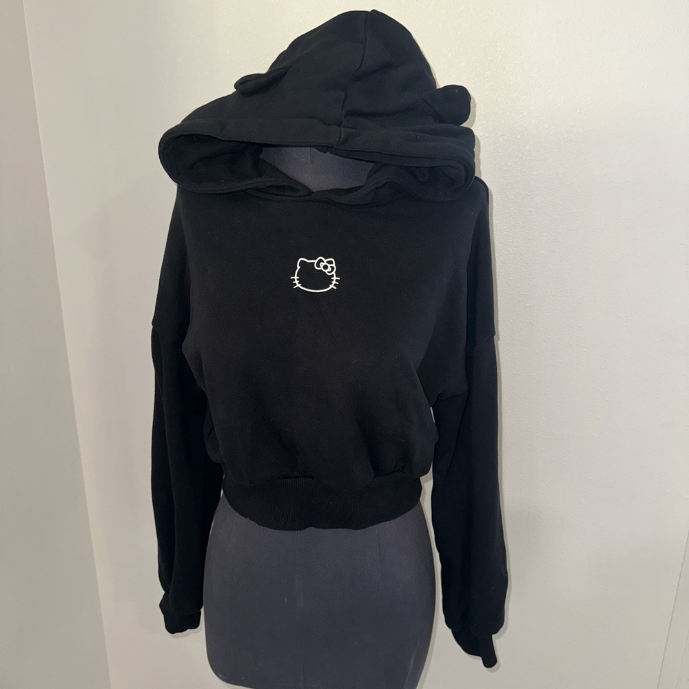 Hello Kitty For Ever 21 Crop Top Black Hoodie Size Xs